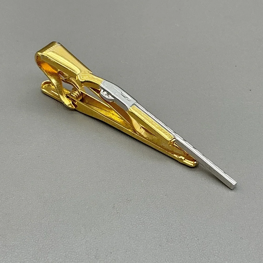Vintage Gold Silver Tone Rifle Tie Clip Tie Bar Hunting Shooting Mens Accessory
